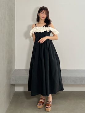 「MERCURYDUO（マーキュリーデュオ）のクリアベルトウェッジサンダル（サンダル、ブラウン系）」を使った、mihoさん（レディース・163cm）の春コーディネート