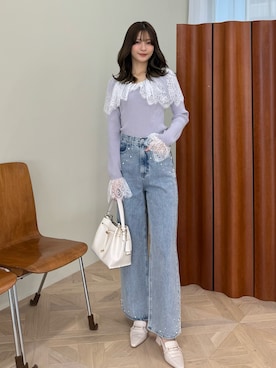 「MERCURYDUO（マーキュリーデュオ）のドロストキーチェーンバッグ（ショルダーバッグ、ホワイト系）」を使った、mihoさん（レディース・163cm）の春コーディネート