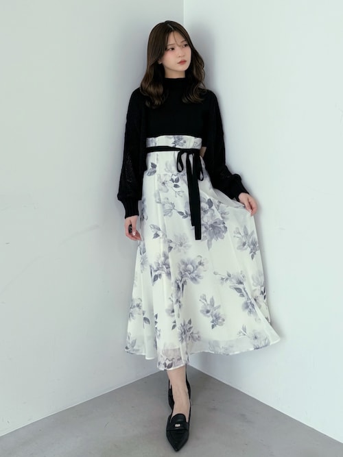 マーキュリーデュオ 花柄 セットアップ 花柄バックレースアップワンピース（ワンピース）｜MERCURYDUO