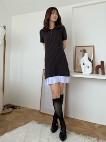 マーキュリーデュオ　異素材プリーツドッキングポロニットミニワンピース マーキュリーデュオ MERCURYDUO 異素材プリーツドッキングポロ