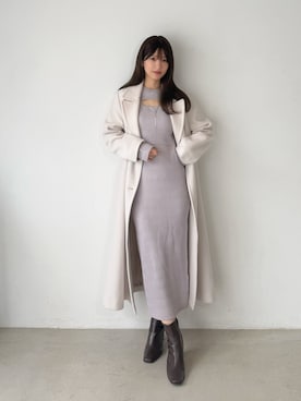 「MERCURYDUO（マーキュリーデュオ）のウールチェスターコート（チェスターコート、ホワイト系）」を使った、mihoさん（レディース・163cm）の秋コーディネート