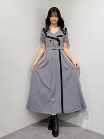 バイカラーハーフスリーブトレンチフレアワンピース｜マーキュリー