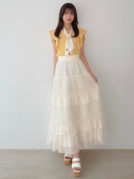「MERCURYDUO（マーキュリーデュオ）のクリアベルトウェッジサンダル（サンダル、ホワイト系）」を使った、mihoさん（レディース・163cm）の夏コーディネート