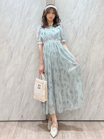 MERCURYDUO 花柄ラッフルプリーツティアードハーフスリーブワンピース MERCURYDUO ワンピース 花柄ラッフルプリーツティアードハーフ