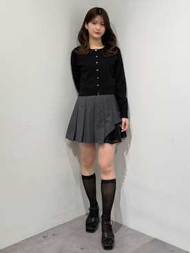 「MERCURYDUO（マーキュリーデュオ）のUVカット加工クルーネックカーディガン（カーディガン/ボレロ、ブラック系）」を使った、mihoさん（レディース・163cm）の春コーディネート