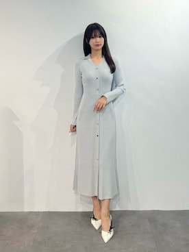 「MERCURYDUO（マーキュリーデュオ）のギャザーリボンミュール（その他シューズ、ホワイト系）」を使った、mihoさん（レディース・163cm）の秋コーディネート