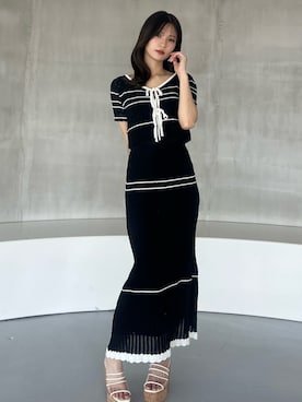 「MERCURYDUO（マーキュリーデュオ）のクロシェ風ニットセットアップ（ワンピース、ブラック系）」を使った、mihoさん（レディース・163cm）の春コーディネート