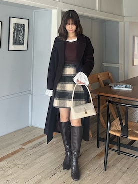 「アイテム（チェスターコート）」を使った、mihoさん（レディース・163cm）の冬コーディネート