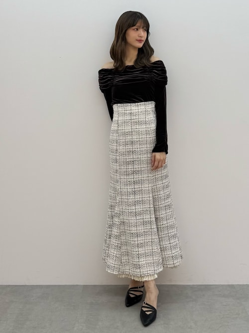 オリジナルツイード裾プリーツマーメイドスカート（スカート