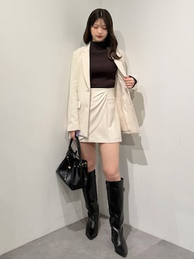 「MERCURYDUO（マーキュリーデュオ）の【セットアップ着用可】ドレープミニスカート（スカート、ホワイト系）」を使った、mihoさん（レディース・163cm）の春コーディネート