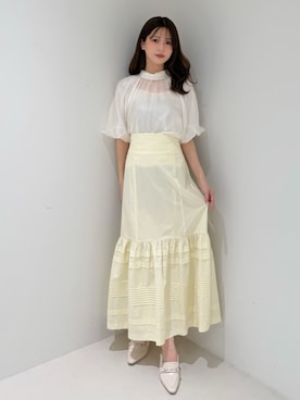 「MERCURYDUO（マーキュリーデュオ）の2WAYシアーリボンブラウス（シャツ/ブラウス、ホワイト系）」を使った、mihoさん（レディース・163cm）の春コーディネート