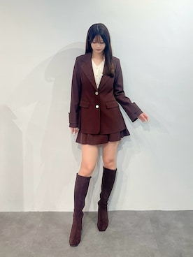 「MERCURYDUO（マーキュリーデュオ）のフィットアンドフレアジャケット（テーラードジャケット、ブラウン系）」を使った、mihoさん（レディース・163cm）の夏コーディネート