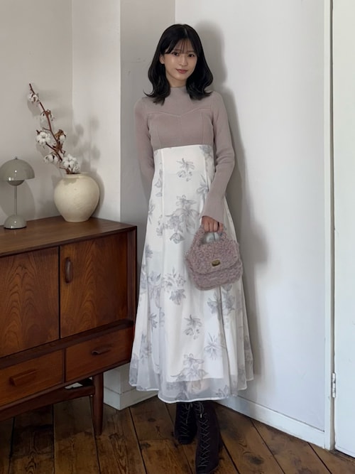 フラワードッキングロングスリーブワンピース（ワンピース