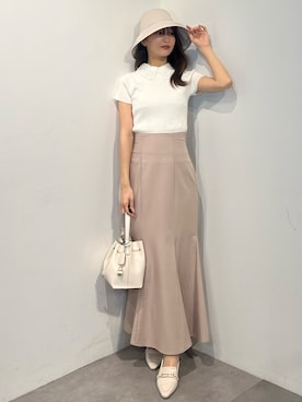 「MERCURYDUO（マーキュリーデュオ）のレース襟ハーフスリーブニット（ニット/セーター、ホワイト系）」を使った、mihoさん（レディース・163cm）の春コーディネート