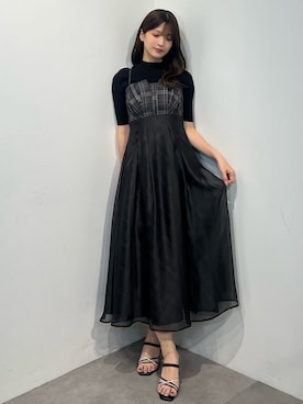 「MERCURYDUO（マーキュリーデュオ）のハーフスリーブリブニット（ニット/セーター、ブラック系）」を使った、mihoさん（レディース・163cm）の春コーディネート