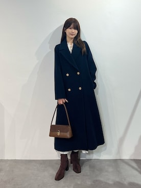 「MERCURYDUO（マーキュリーデュオ）のウールチェスターコート（チェスターコート、ブルー系）」を使った、mihoさん（レディース・163cm）の秋コーディネート