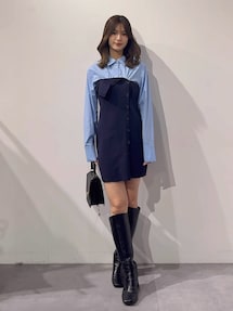 WEB限定カラーあり】シャツレイヤード風ニットドッキングミニ