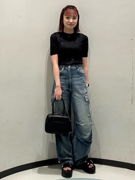 「MURUA（ムルーア）のアイテム（ボストンバッグ）」を使った、飯嶋菜奈さん（レディース・153cm）の夏コーディネート