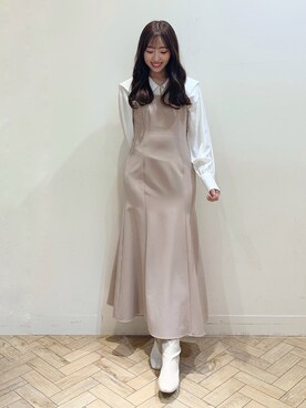「MERCURYDUO（マーキュリーデュオ）のアイテム（チェスターコート）」を使った、airiさん（レディース・159cm）の冬コーディネート