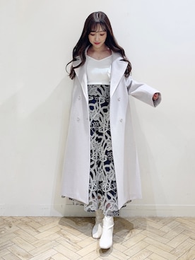 「MERCURYDUO（マーキュリーデュオ）のアイテム（チェスターコート）」を使った、airiさん（レディース・159cm）の冬コーディネート