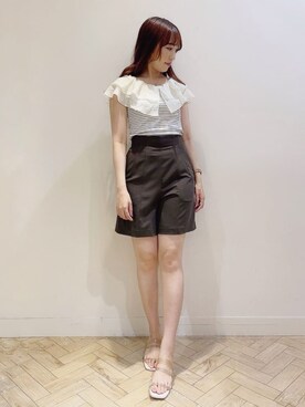 「MERCURYDUO（マーキュリーデュオ）のアイテム（Tシャツ/カットソー）」を使った、airiさん（レディース・159cm）の夏コーディネート