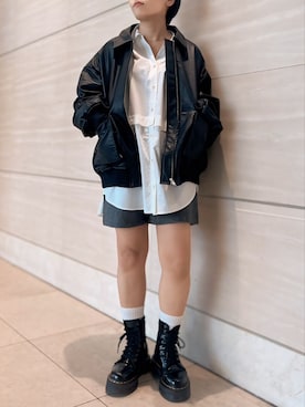 「秋先取りコーデ」｜「アイテム（ブルゾン）」を使った、上園揚子さん（レディース・150cm）の秋コーディネート