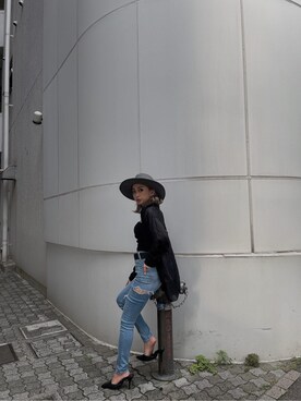 「GYDA（ジェイダ）のW BACK RIPPEDスキニーデニムパンツ（デニムパンツ）」を使った、honokaさん（レディース・151cm）の夏コーディネート