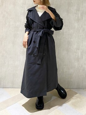 「EMODA（エモダ）のトラックソールロングブーツ（ブーツ）」を使った、田澤眞梨亜さん（レディース・154cm）の秋コーディネート