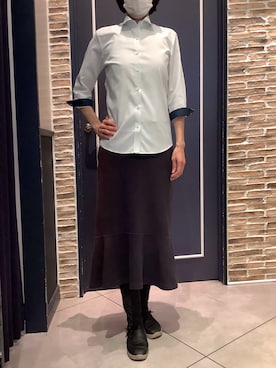 「TOKYO SHIRTS（トウキョウシャツ）の【透け防止】 形態安定ノンアイロン ワイド 7分袖ビジネスワイシャツ（ビジネスシャツ、グリーン系）」を使った、BRICK HOUSE by Tokyo Shirts さいたま新都心コクーン店さん（レディース・163cm）の夏コーディネート