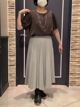 「TOKYO SHIRTS（トウキョウシャツ）の袖プリーツ ジョーゼット ブラウス 五分袖（シャツ/ブラウス、ブラウン系）」を使った、BRICK HOUSE by Tokyo Shirts さいたま新都心コクーン店さん（レディース・163cm）の夏コーディネート
