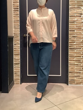 「TOKYO SHIRTS（トウキョウシャツ）の【Pitta Re:)】ふわっとガーゼシャツ オーバーシルエット 七分袖 綿100% レディース カジュアルシャツ（シャツ/ブラウス、オレンジ系）」を使った、BRICK HOUSE by Tokyo Shirts さいたま新都心コクーン店さん（レディース・163cm）の夏コーディネート