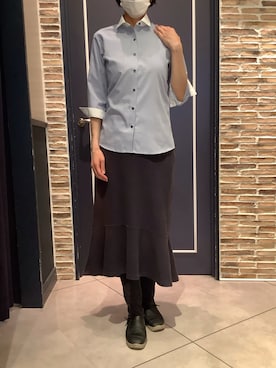 「TOKYO SHIRTS（トウキョウシャツ）の【透け防止】 形態安定ノンアイロン ワイド 7分袖ビジネスワイシャツ（ビジネスシャツ、ブルー系）」を使った、BRICK HOUSE by Tokyo Shirts さいたま新都心コクーン店さん（レディース・163cm）の夏コーディネート
