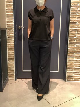 「TOKYO SHIRTS（トウキョウシャツ）のドライレーヨン 半袖 ポロ衿 プルオーバー（ニット/セーター、ブラック系）」を使った、BRICK HOUSE by Tokyo Shirts さいたま新都心コクーン店さん（レディース・163cm）の夏コーディネート