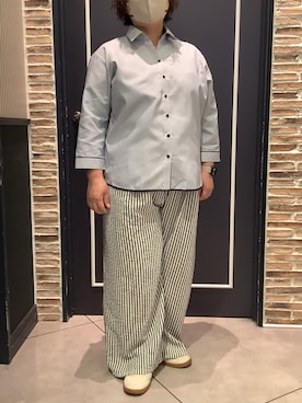 「TOKYO SHIRTS（トウキョウシャツ）の【透け防止】 形態安定ノンアイロン スキッパー 7分袖ビジネスワイシャツ（ビジネスシャツ、ブルー系）」を使った、BRICK HOUSE by Tokyo Shirts さいたま新都心コクーン店さん（レディース・163cm）の夏コーディネート