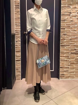 「TOKYO SHIRTS（トウキョウシャツ）の【超形態安定】形態安定ノンアイロン レギュラー 7分袖ビジネスワイシャツ（ビジネスシャツ、ホワイト系）」を使った、BRICK HOUSE by Tokyo Shirts さいたま新都心コクーン店さん（レディース・163cm）の夏コーディネート