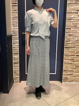 「TOKYO SHIRTS（トウキョウシャツ）の【吸水速乾】【COFREX】ループボウタイ ブラウス 五分袖 レディースデザインシャツ（シャツ/ブラウス、グレー系）」を使った、BRICK HOUSE by Tokyo Shirts さいたま新都心コクーン店さん（レディース・163cm）の春コーディネート
