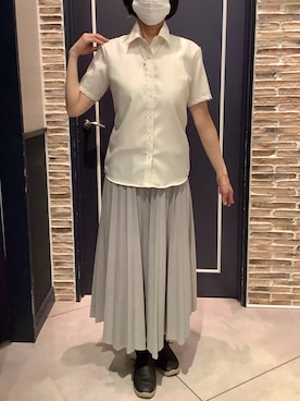 「TOKYO SHIRTS（トウキョウシャツ）の【超形態安定】【接触冷感】形態安定ノンアイロン レギュラー 半袖ビジネスワイシャツ（ビジネスシャツ、イエロー系）」を使った、BRICK HOUSE by Tokyo Shirts さいたま新都心コクーン店さん（レディース・163cm）の夏コーディネート