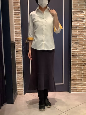 「TOKYO SHIRTS（トウキョウシャツ）の【透け防止】 形態安定ノンアイロン レギュラー 7分袖ビジネスワイシャツ（ビジネスシャツ、イエロー系）」を使った、BRICK HOUSE by Tokyo Shirts さいたま新都心コクーン店さん（レディース・163cm）の夏コーディネート