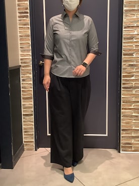 「TOKYO SHIRTS（トウキョウシャツ）の【透け防止】 形態安定ノンアイロン スキッパー 7分袖ビジネスワイシャツ（ビジネスシャツ、グレー系）」を使った、BRICK HOUSE by Tokyo Shirts さいたま新都心コクーン店さん（レディース・163cm）の夏コーディネート
