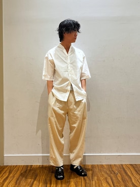 hruuu6さんの「「大人のワイドシャツ」バンドカラー　半袖」を使ったコーディネート