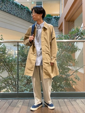 「GLOSTER（グロスター）のアイテム（ステンカラーコート）」を使った、nabeさん（メンズ・168cm）の秋コーディネート
