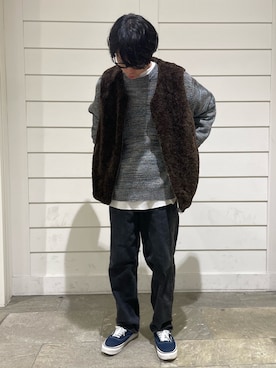 「ボアベスト」｜nabeさん（メンズ・168cm）の冬コーディネート