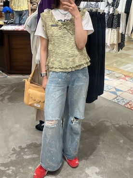 「CIAOPANIC（チャオパニック）のヴィンテージライクスラブTee（Tシャツ/カットソー、ホワイト系）」を使った、gnk93さん（レディース・164cm）の夏コーディネート