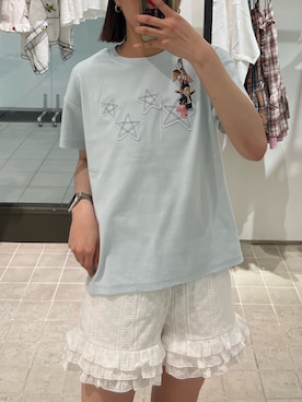 「CIAOPANIC（チャオパニック）の【2サイズ展開】スターワッペンTee（Tシャツ/カットソー、ブルー系）」を使った、gnk93さん（レディース・164cm）の春コーディネート