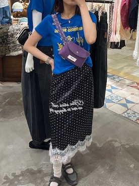 「CIAOPANIC（チャオパニック）のアソート柄コンパクトカラーTee（Tシャツ/カットソー、ブルー系）」を使った、gnk93さん（レディース・164cm）の夏コーディネート
