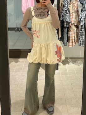 「CIAOPANIC（チャオパニック）のレイヤードデザインメッシュロゴトップス（Tシャツ/カットソー、ブラウン系）」を使った、gnk93さん（レディース・164cm）の春コーディネート
