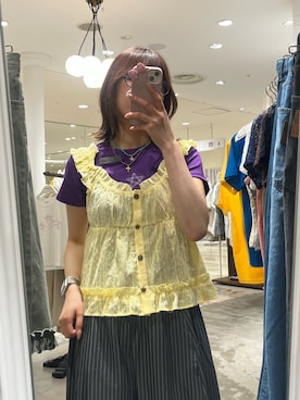 「CIAOPANIC（チャオパニック）の【2サイズ展開】スターワッペンTee（Tシャツ/カットソー、パープル系）」を使った、gnk93さん（レディース・164cm）の夏コーディネート