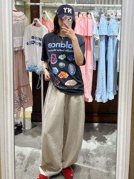 「CIAOPANIC（チャオパニック）のモチーフコレクションTee（Tシャツ/カットソー、グレー系）」を使った、gnk93さん（レディース・164cm）の夏コーディネート