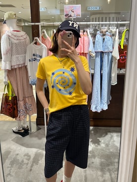 「CIAOPANIC（チャオパニック）のアソート柄コンパクトカラーTee（Tシャツ/カットソー、イエロー系）」を使った、gnk93さん（レディース・164cm）の夏コーディネート