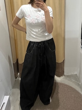 「CIAOPANIC（チャオパニック）の【2サイズ展開】スターワッペンTee（Tシャツ/カットソー、ホワイト系）」を使った、gnk93さん（レディース・164cm）の夏コーディネート